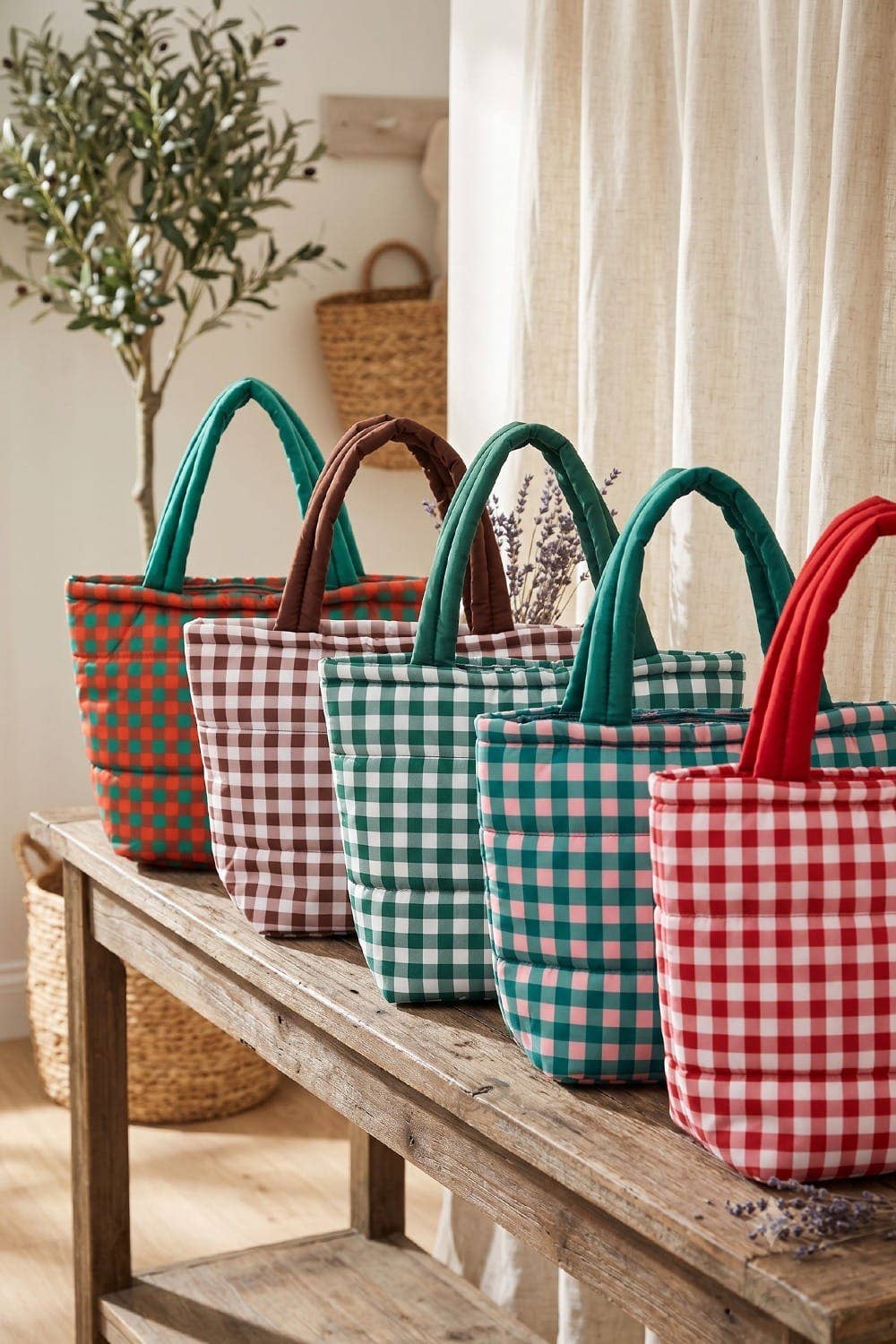 Gingham Quilted Puffer Tote Bag