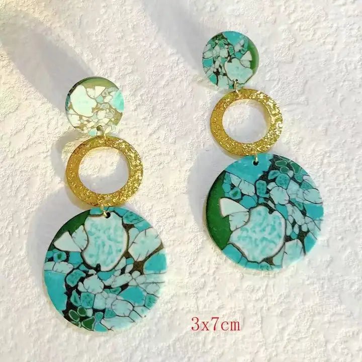 Dangle Earrings Round with Gold and Turquoise Drop Dangles - The Country Rabbit Gifts & Décor