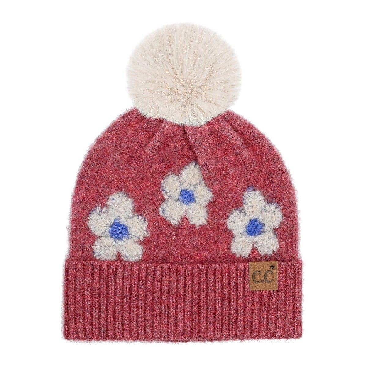 Darla Daisy Contrast Fur Pom Beanie - The Country Rabbit Gifts & Décor