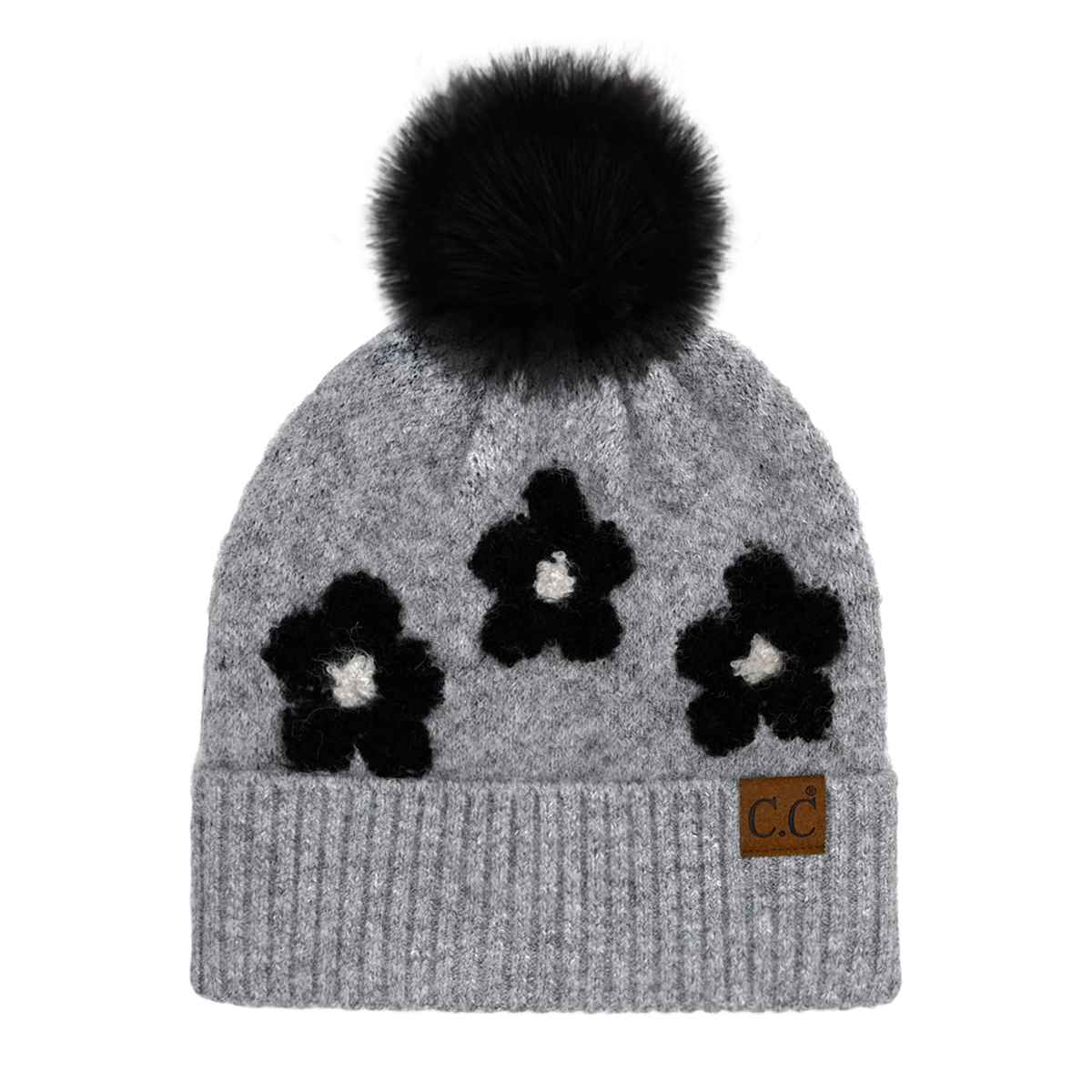 Darla Daisy Contrast Fur Pom Beanie - The Country Rabbit Gifts & Décor