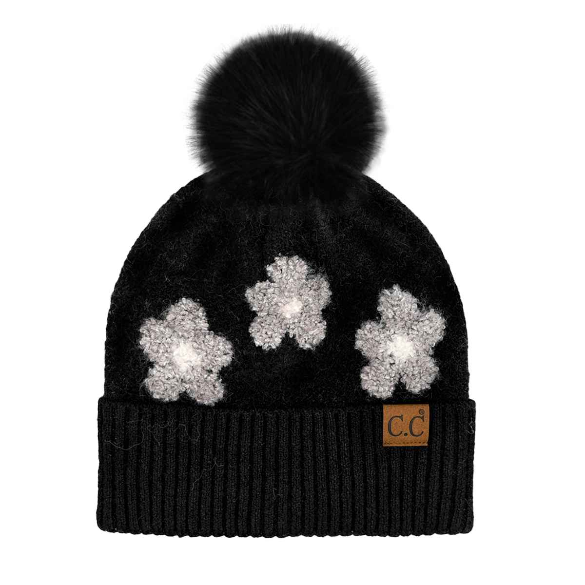 Darla Daisy Contrast Fur Pom Beanie - The Country Rabbit Gifts & Décor
