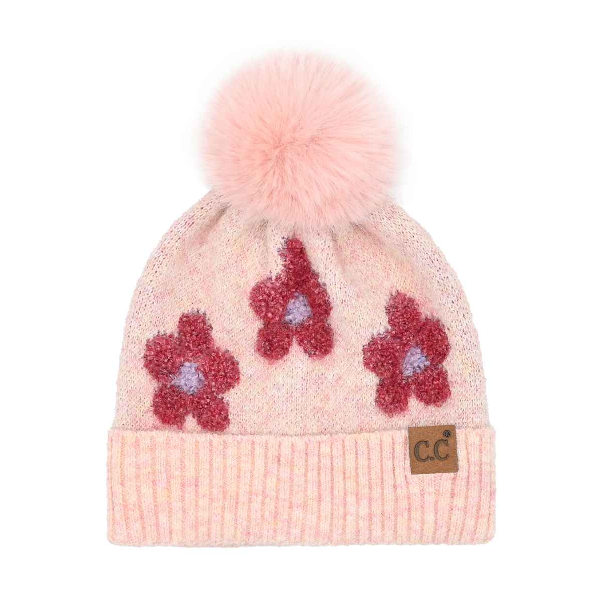 Darla Daisy Contrast Fur Pom Beanie - The Country Rabbit Gifts & Décor