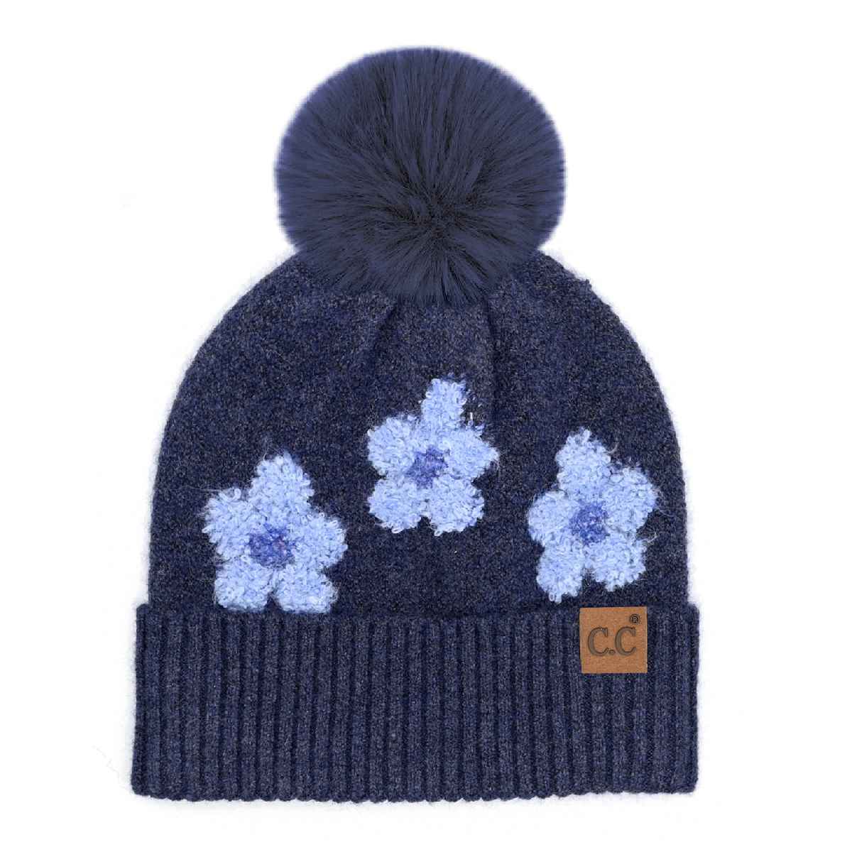 Darla Daisy Contrast Fur Pom Beanie - The Country Rabbit Gifts & Décor