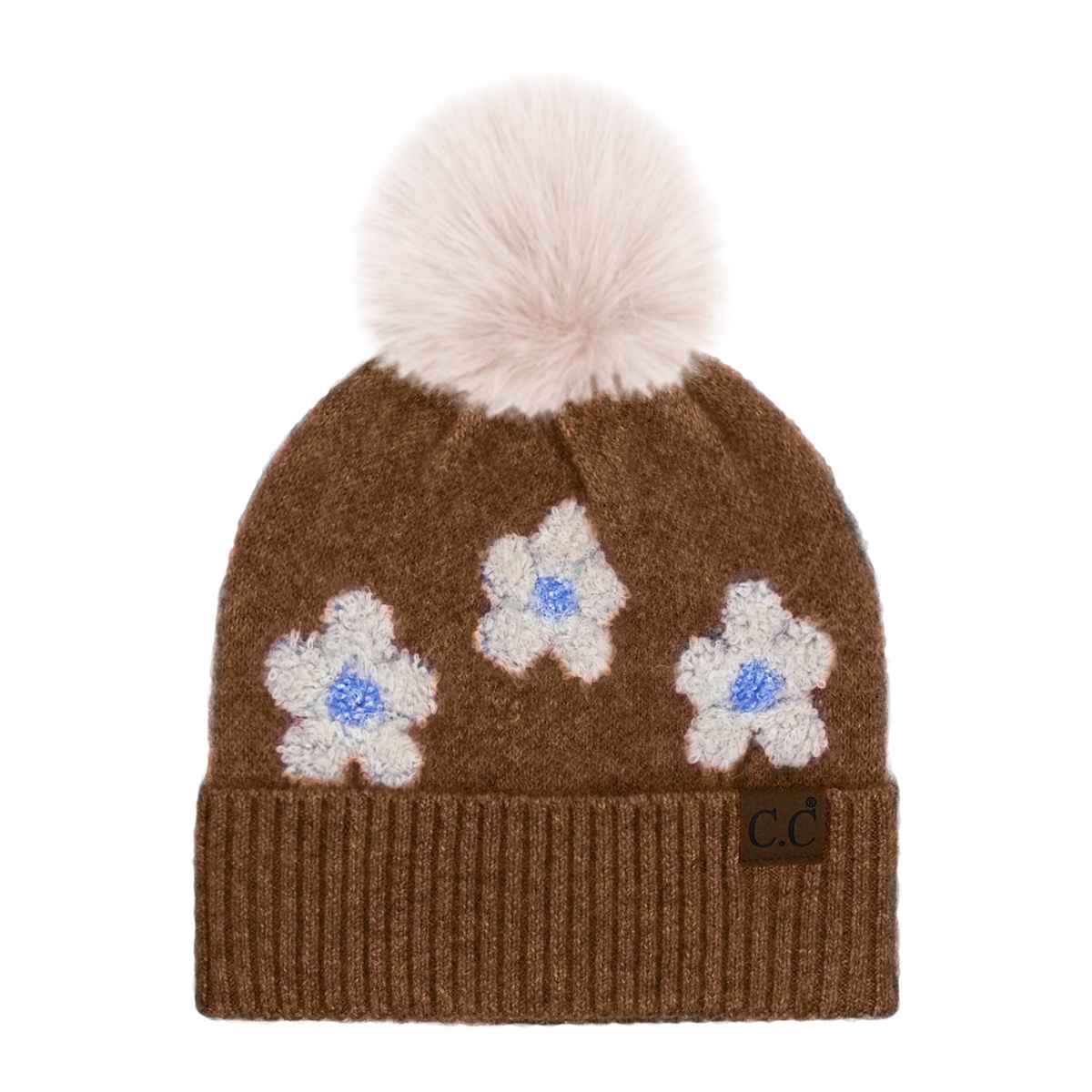 Darla Daisy Contrast Fur Pom Beanie - The Country Rabbit Gifts & Décor
