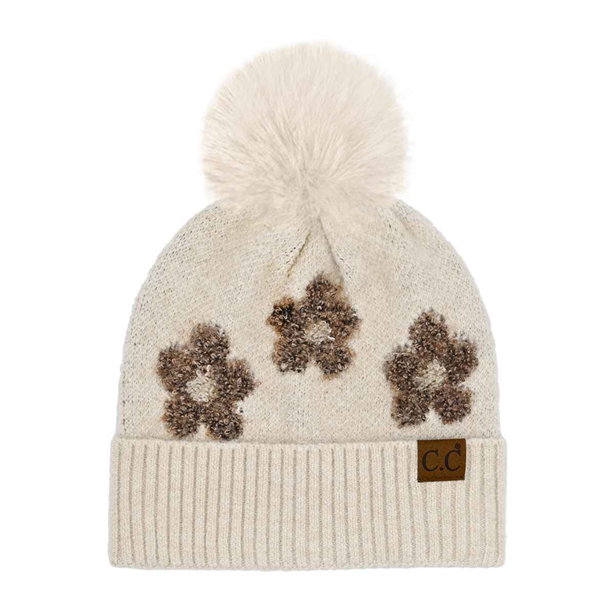 Darla Daisy Contrast Fur Pom Beanie - The Country Rabbit Gifts & Décor