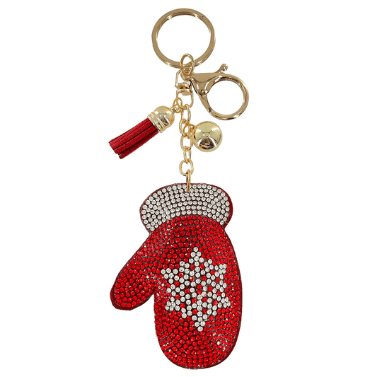 Decorative Rhinestone Bag Charm Keychain with Tassel - Christmas Mitten - The Country Rabbit Gifts & Décor