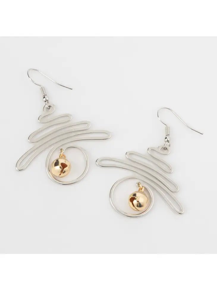 Earrings - Jingle Bell on a Squiggle Holiday Tree - The Country Rabbit Gifts & Décor