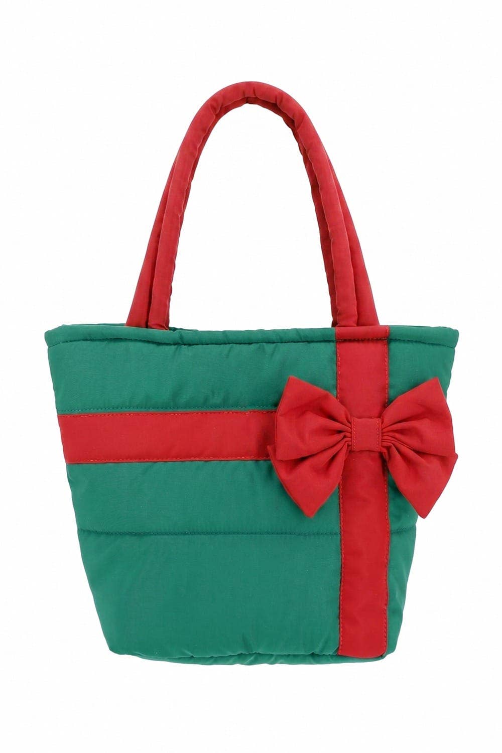 Bow Accent Gift Box Quilted Puffer Tote Bag