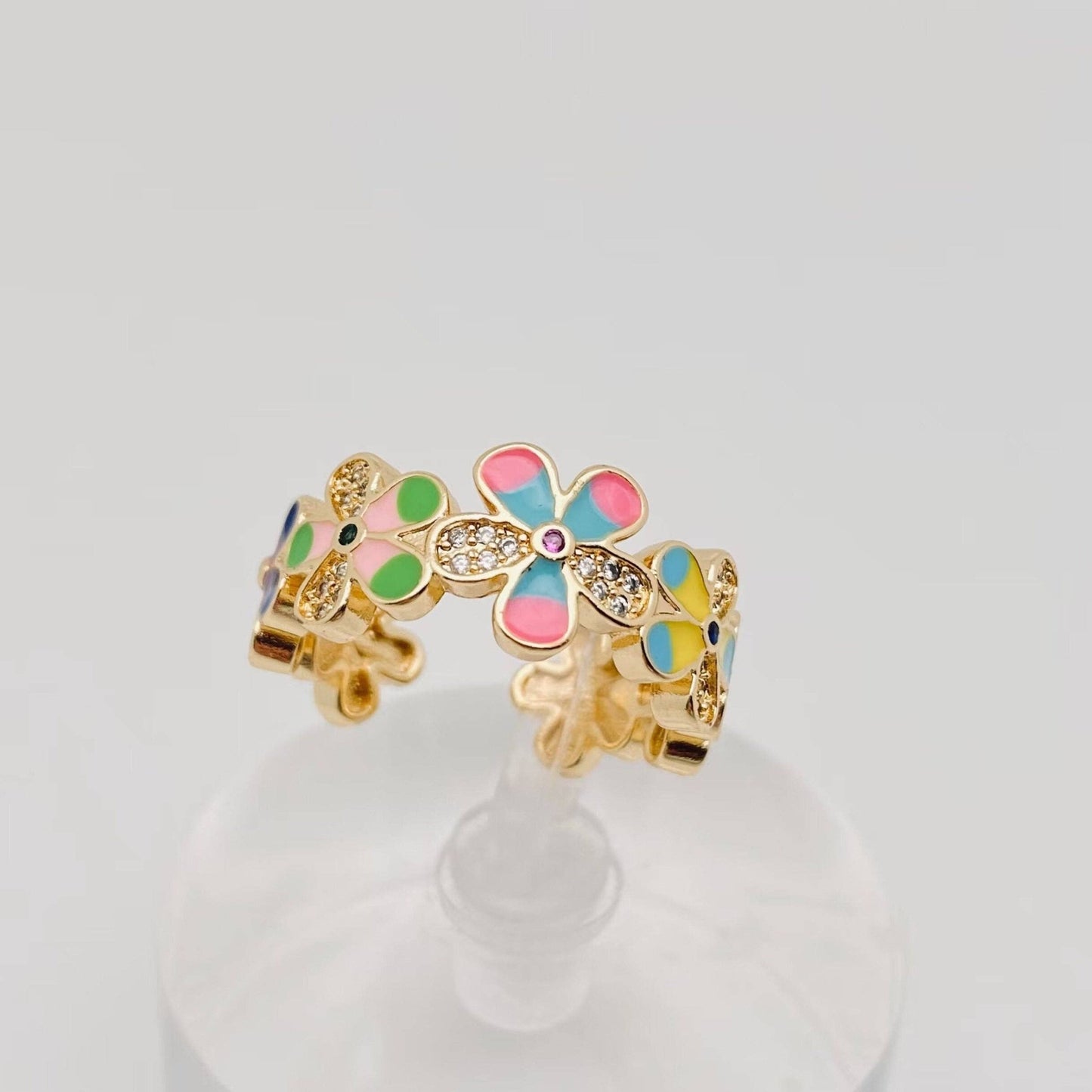 Enamel Flower Gold Plated Adjustable Ring - The Country Rabbit Gifts & Décor
