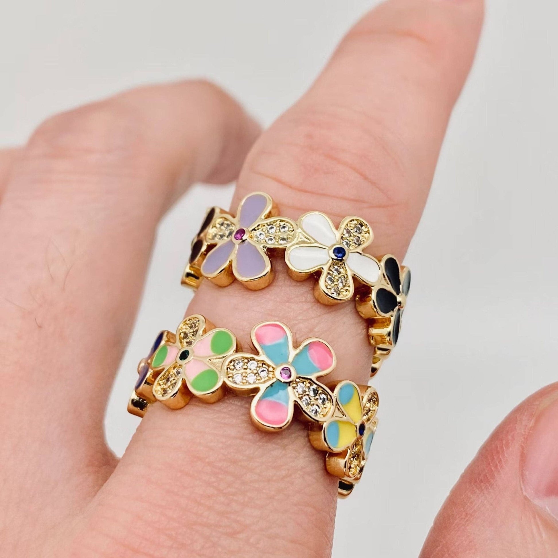 Enamel Flower Gold Plated Adjustable Ring - The Country Rabbit Gifts & Décor