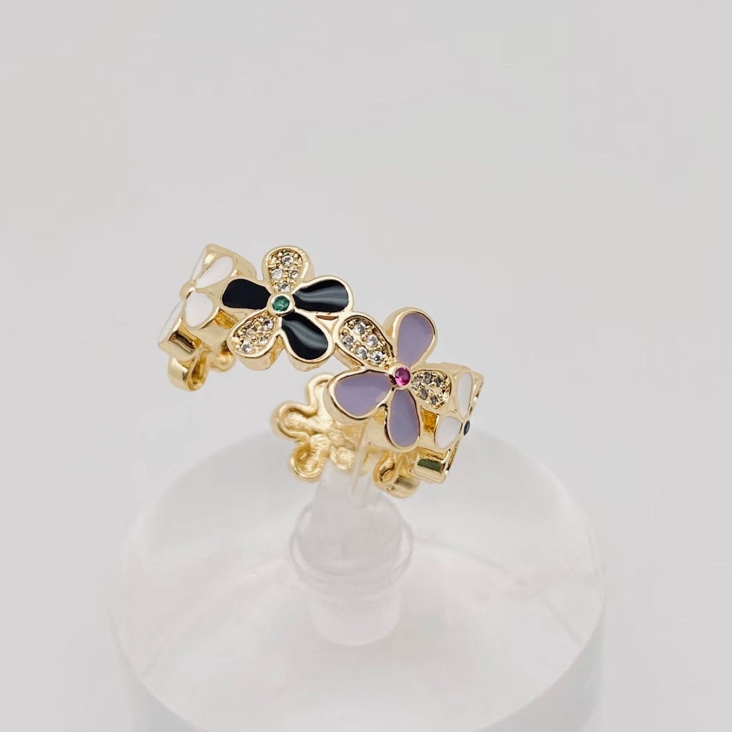 Enamel Flower Gold Plated Adjustable Ring - The Country Rabbit Gifts & Décor