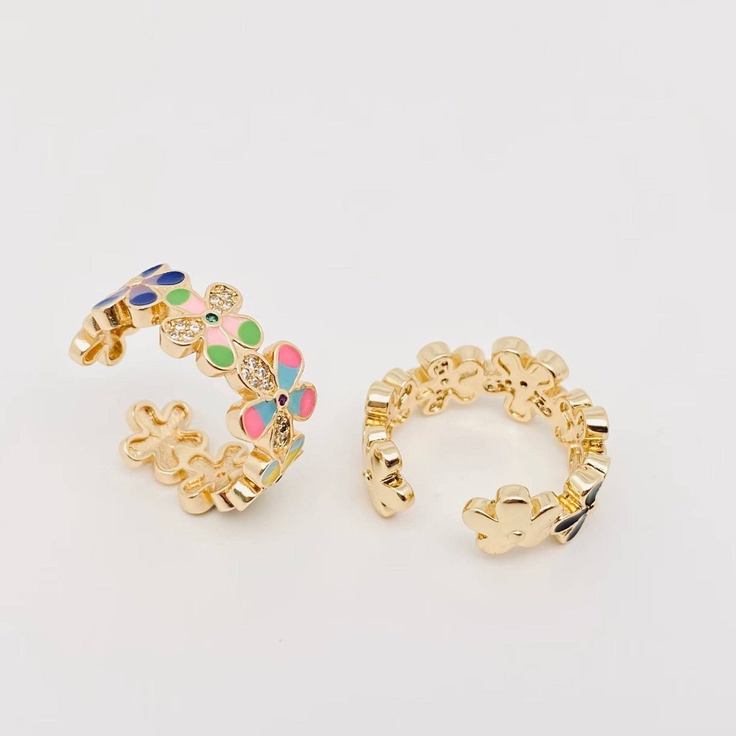 Enamel Flower Gold Plated Adjustable Ring - The Country Rabbit Gifts & Décor