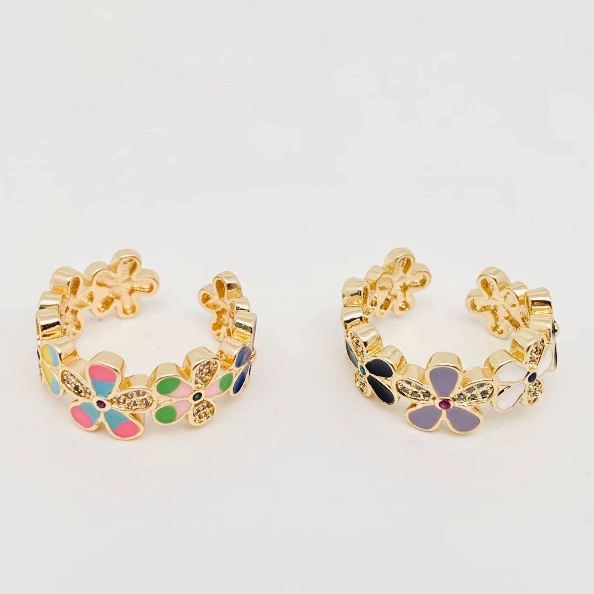 Enamel Flower Gold Plated Adjustable Ring - The Country Rabbit Gifts & Décor