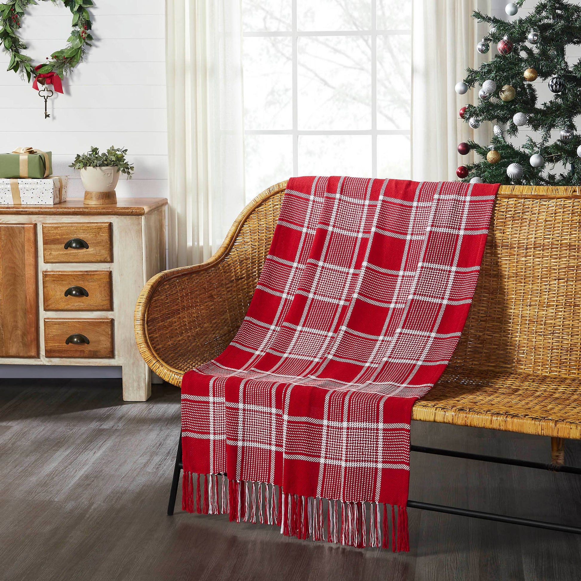 Eston Red White Plaid Woven Throw 50x60 - The Country Rabbit Gifts & Décor