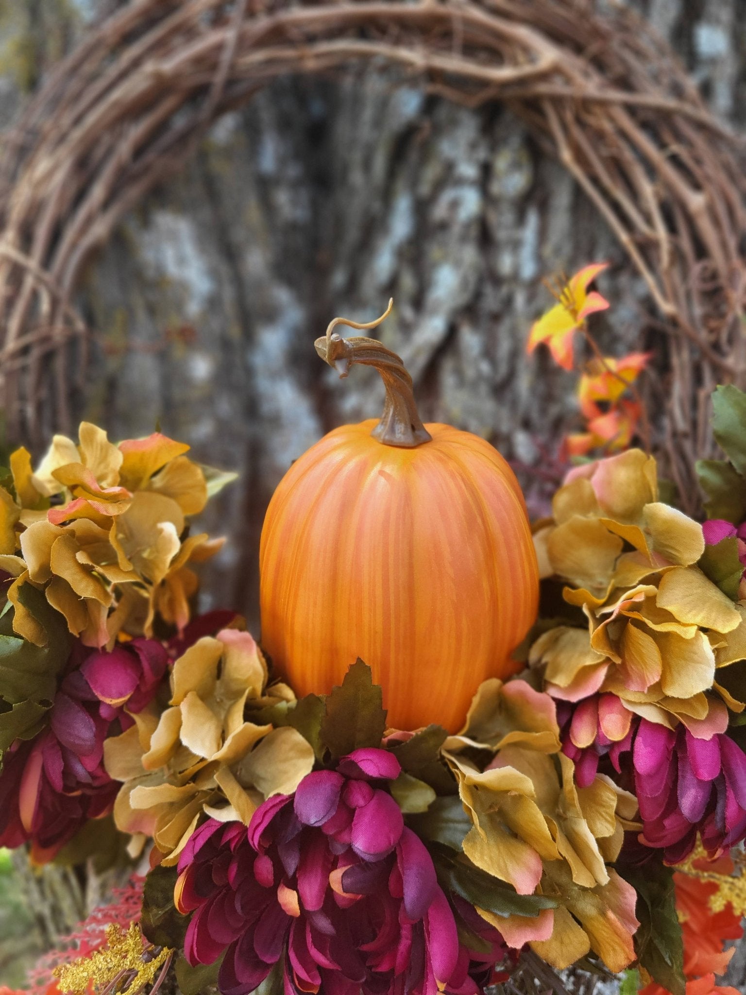 Fall Floral and Pumpkin Wreath - The Country Rabbit Gifts & Décor