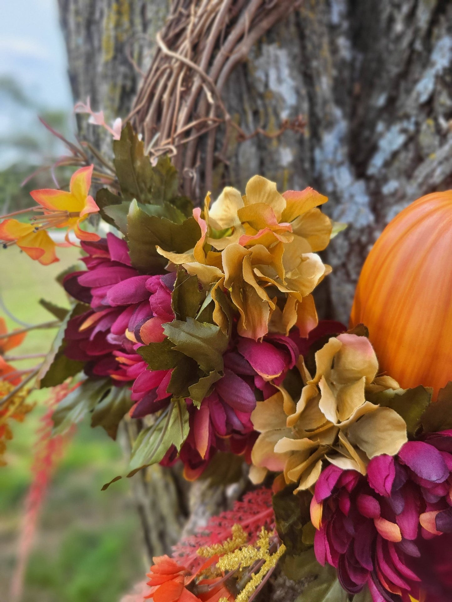 Fall Floral and Pumpkin Wreath - The Country Rabbit Gifts & Décor