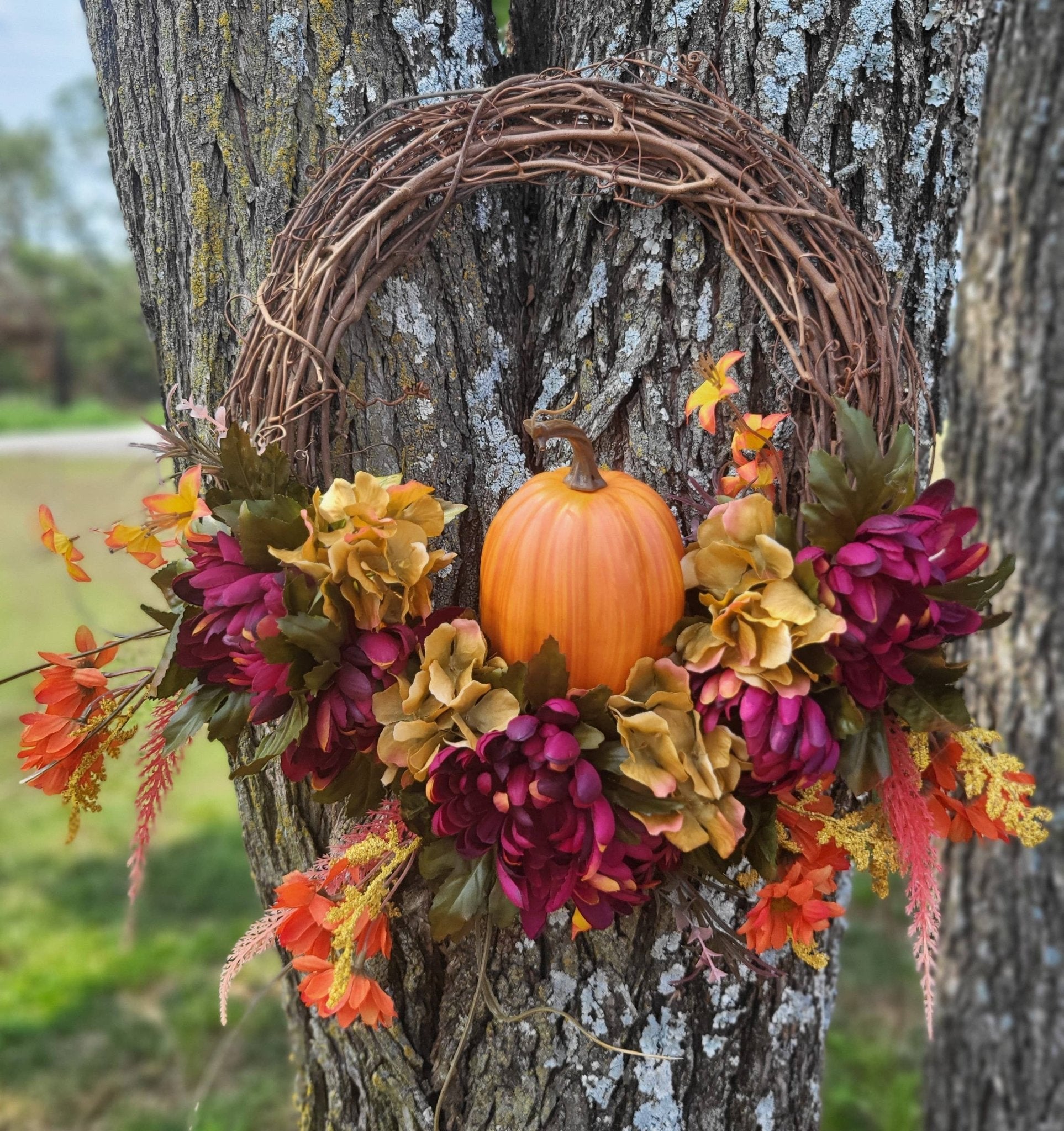 Fall Floral and Pumpkin Wreath - The Country Rabbit Gifts & Décor