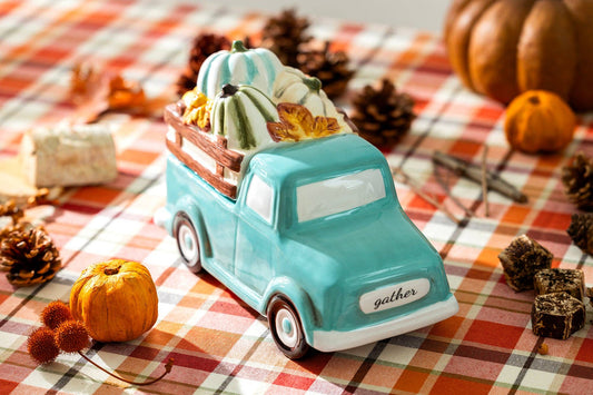 Fall Pumpkin Harvest Mint Truck Cookie Jar - The Country Rabbit Gifts & Décor