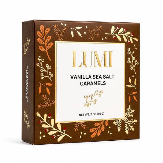 Fall Vanilla Sea Salt Caramels – Brown Box, 2 oz - The Country Rabbit Gifts & Décor