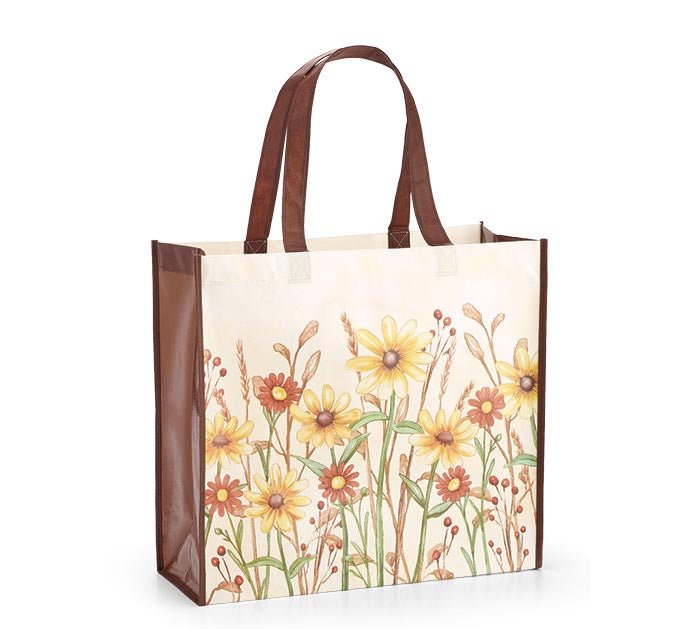 FALL WILDFLOWERS ON CREAM POLY TOTE - The Country Rabbit Gifts & Décor