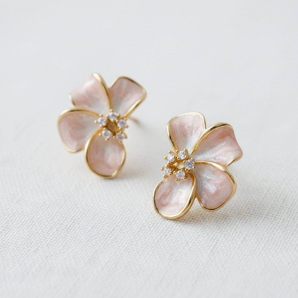 Floral Enamel Drop Earrings with Sparkling Accents - The Country Rabbit Gifts & Décor