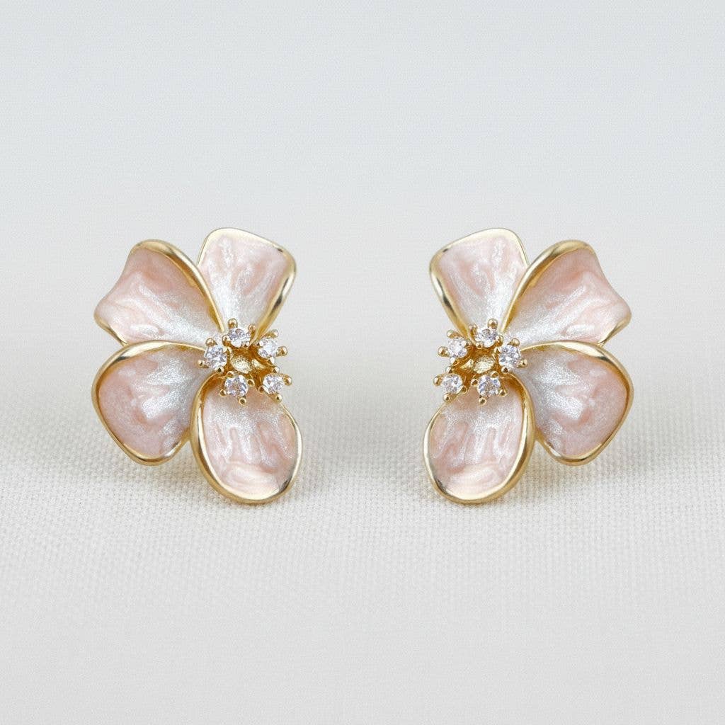 Floral Enamel Drop Earrings with Sparkling Accents - The Country Rabbit Gifts & Décor