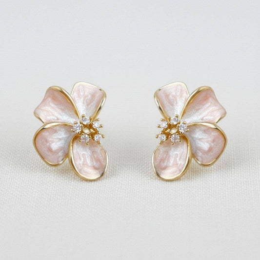 Floral Enamel Drop Earrings with Sparkling Accents - The Country Rabbit Gifts & Décor