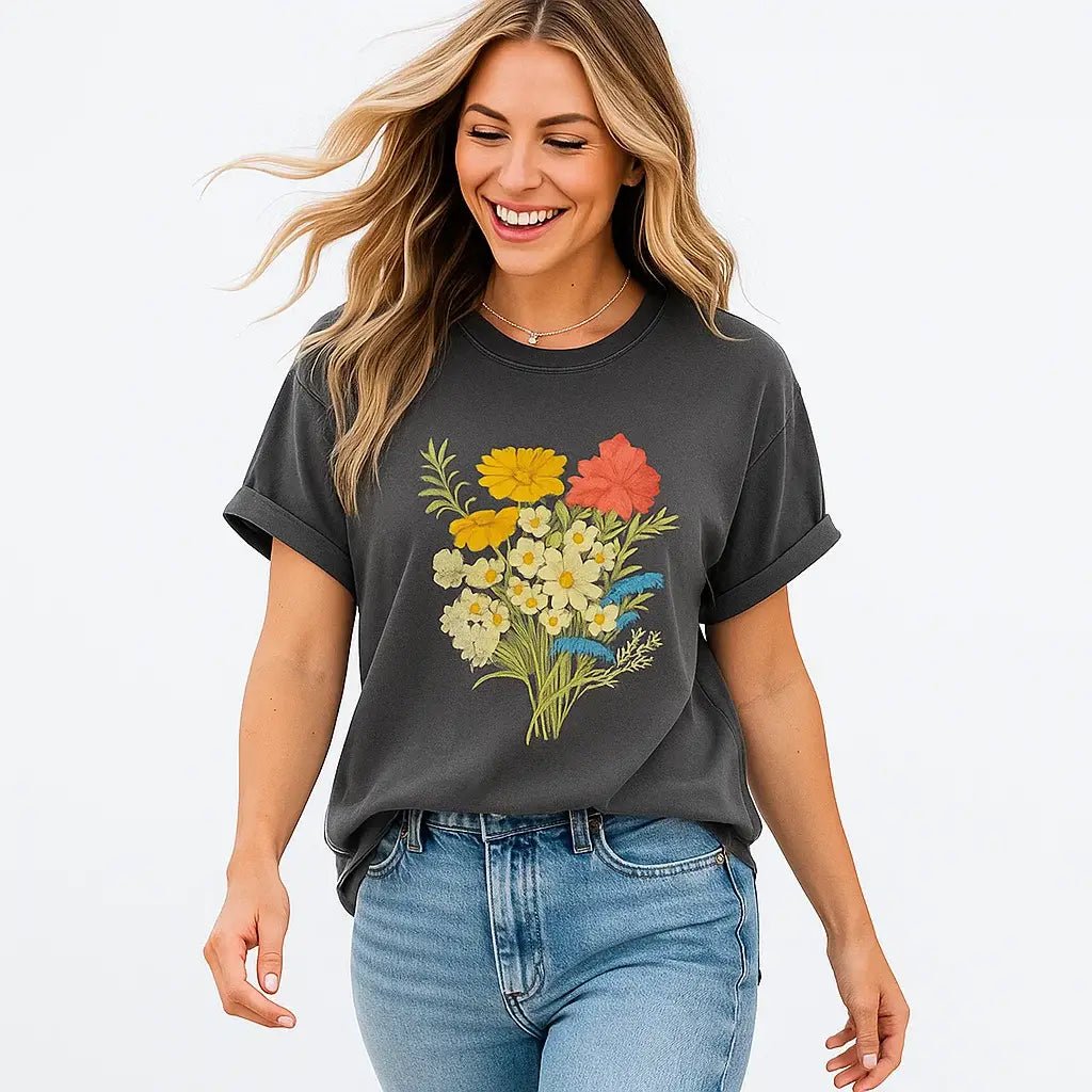 Floral Graphic T-Shirt, Flowers, Casual, Vintage, Unisex - The Country Rabbit Gifts & Décor