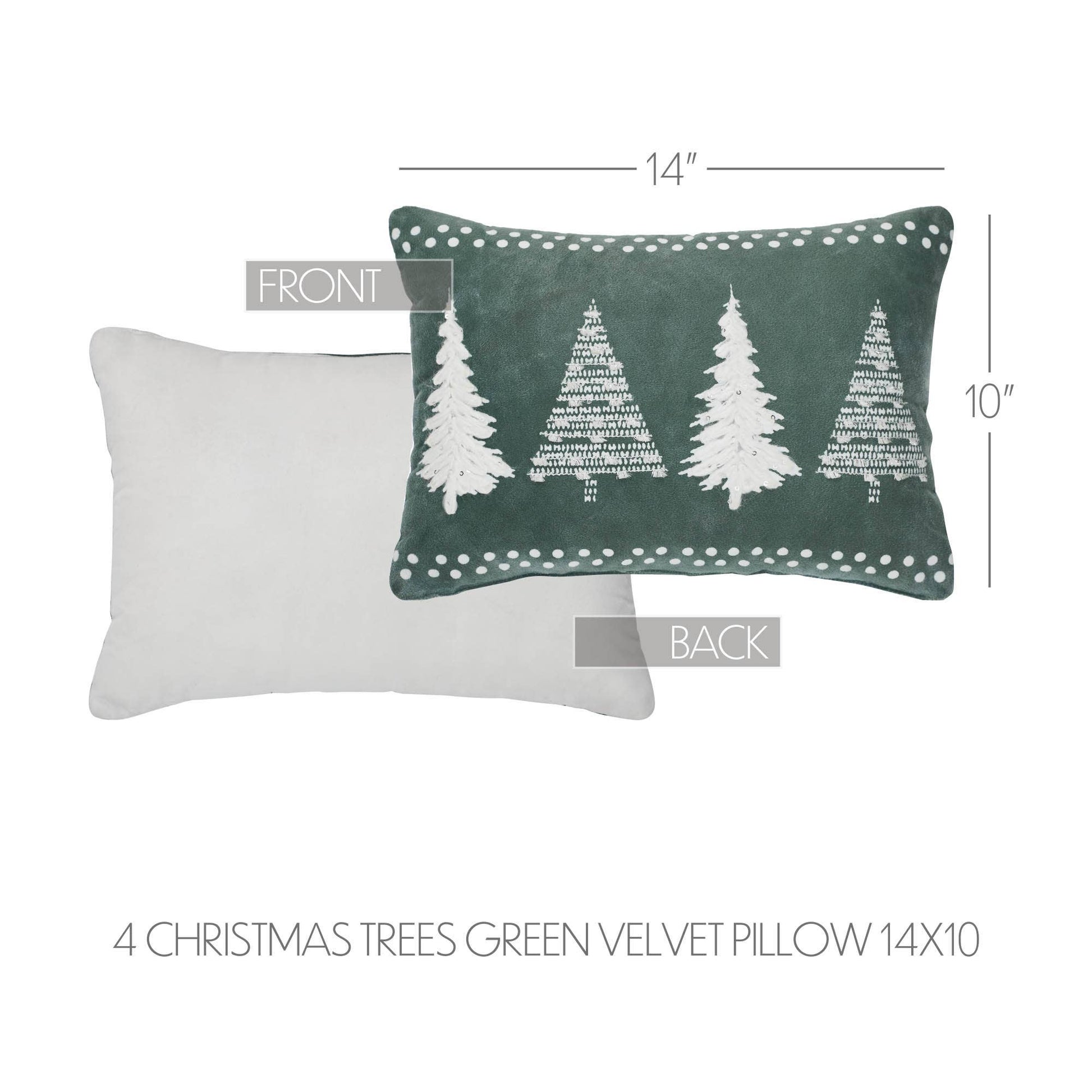 Four Christmas Trees Green Velvet Pillow 14x10 - The Country Rabbit Gifts & Décor