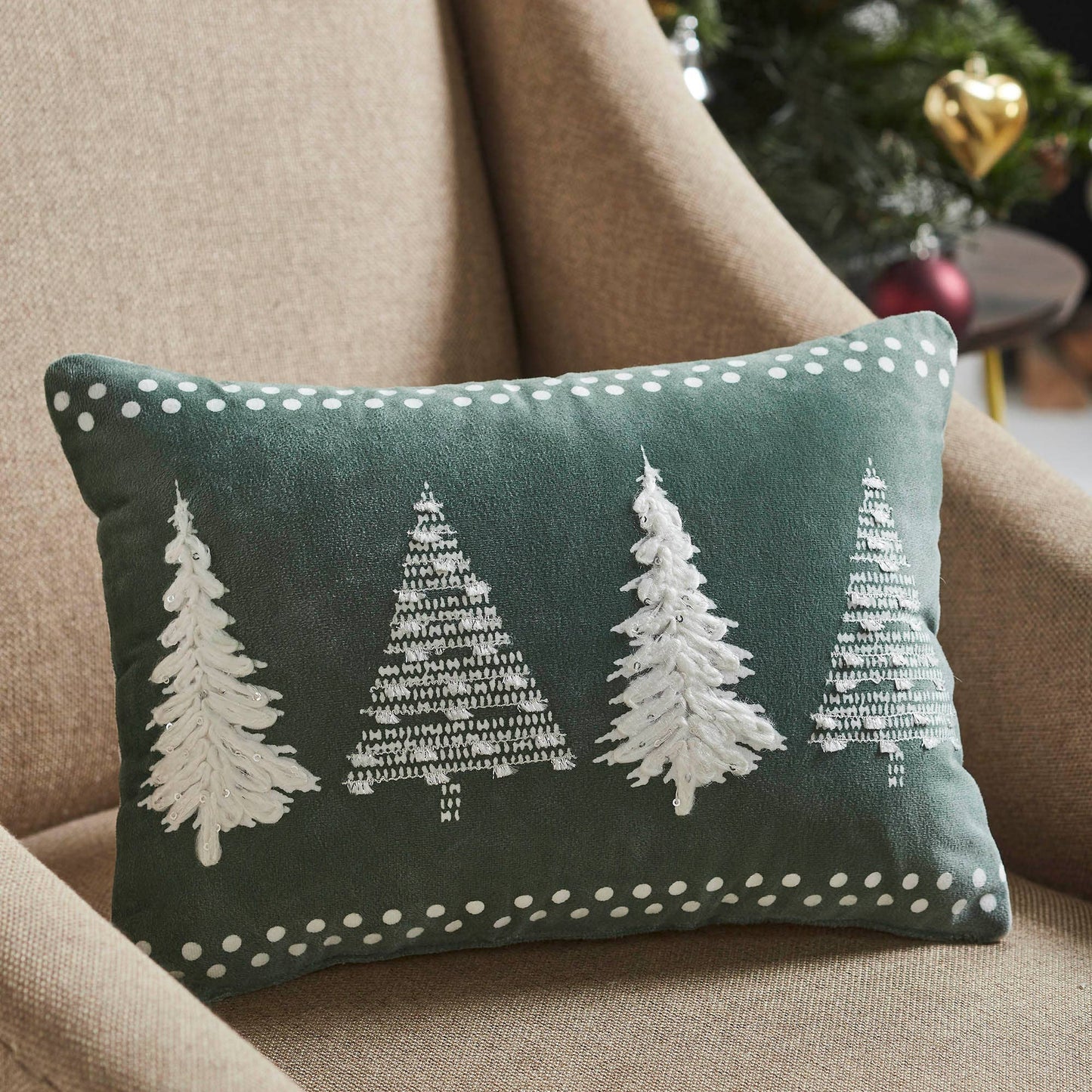 Four Christmas Trees Green Velvet Pillow 14x10 - The Country Rabbit Gifts & Décor