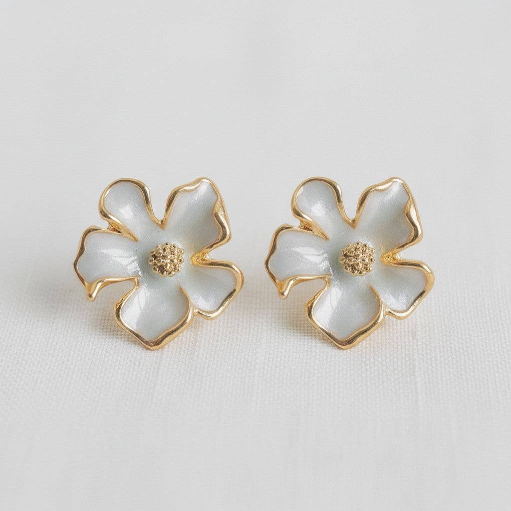 French Enamel Gardenia Stud Earrings - The Country Rabbit Gifts & Décor