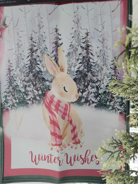 Garden Flag with Rabbit with Plaid Scarf Winter Wishes - The Country Rabbit Gifts & Décor