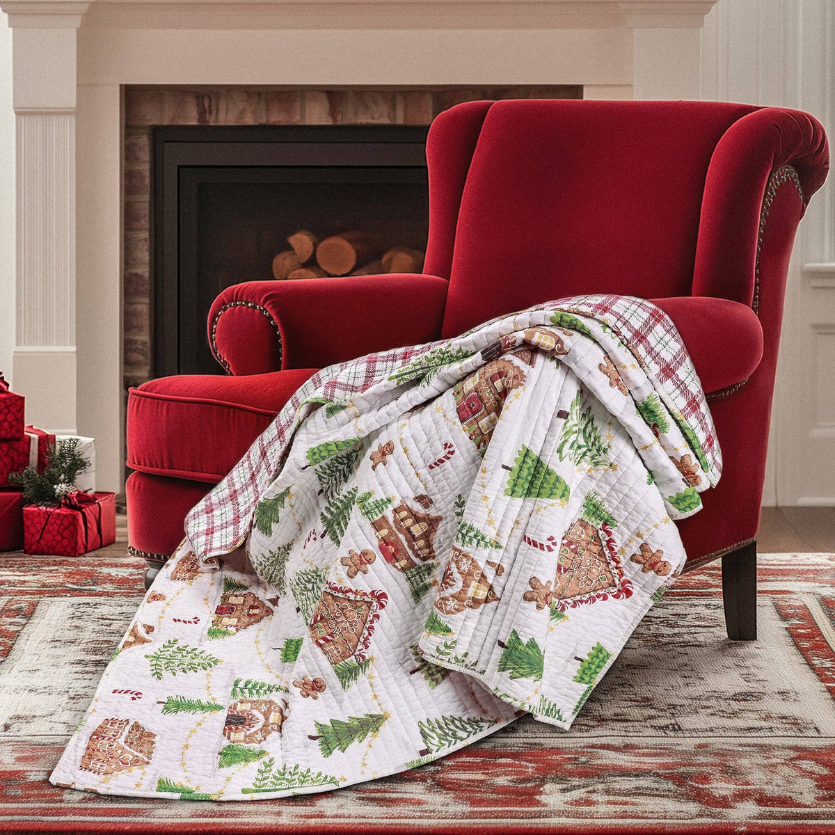 Gingerbread Village Quilted Throw - The Country Rabbit Gifts & Décor