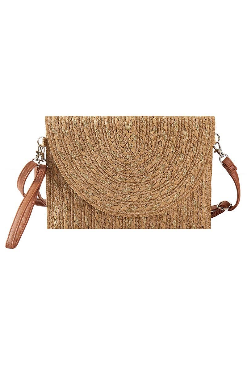 Golden Shore Taupe Straw Envelope Crossbody Clutch - The Country Rabbit Gifts & Décor
