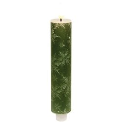Green Snowflake Thick LED Timer Taper - 8" - The Country Rabbit Gifts & Décor