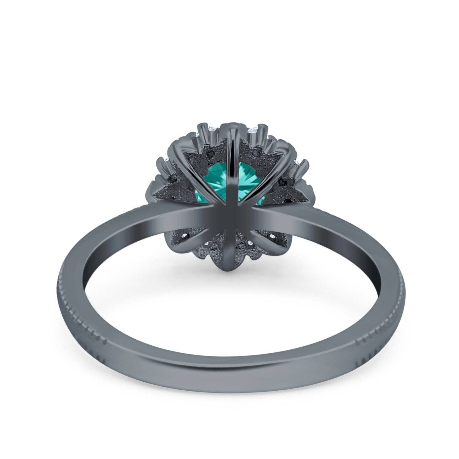 Halo Floral Style Art Deco Round Black Tone, Simulated Paraiba Tourmaline CZ Ring - The Country Rabbit Gifts & Décor