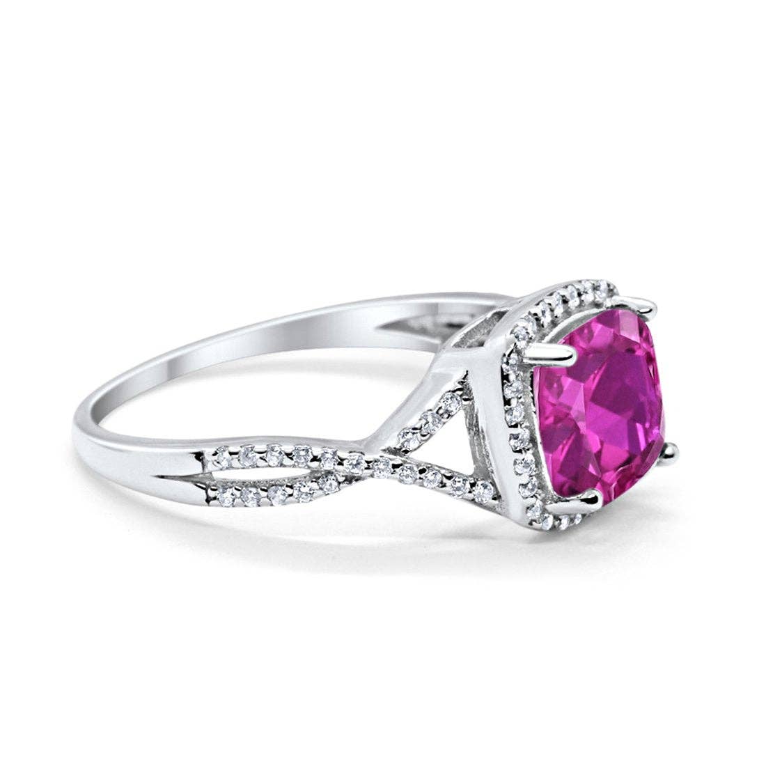 Halo Infinity Shank Ring Cushion Round Simulated Pink CZ - The Country Rabbit Gifts & Décor