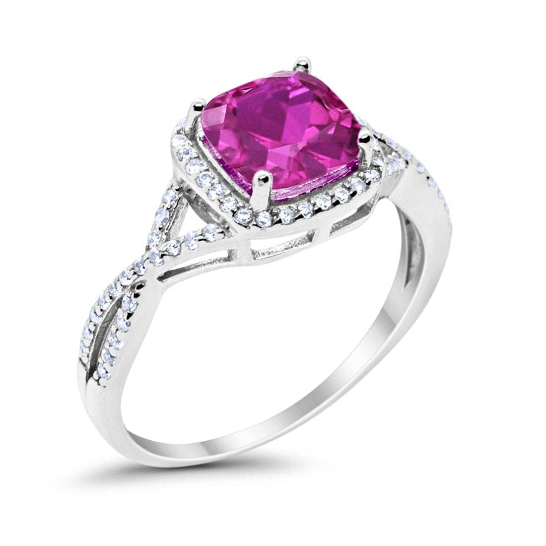 Halo Infinity Shank Ring Cushion Round Simulated Pink CZ - The Country Rabbit Gifts & Décor