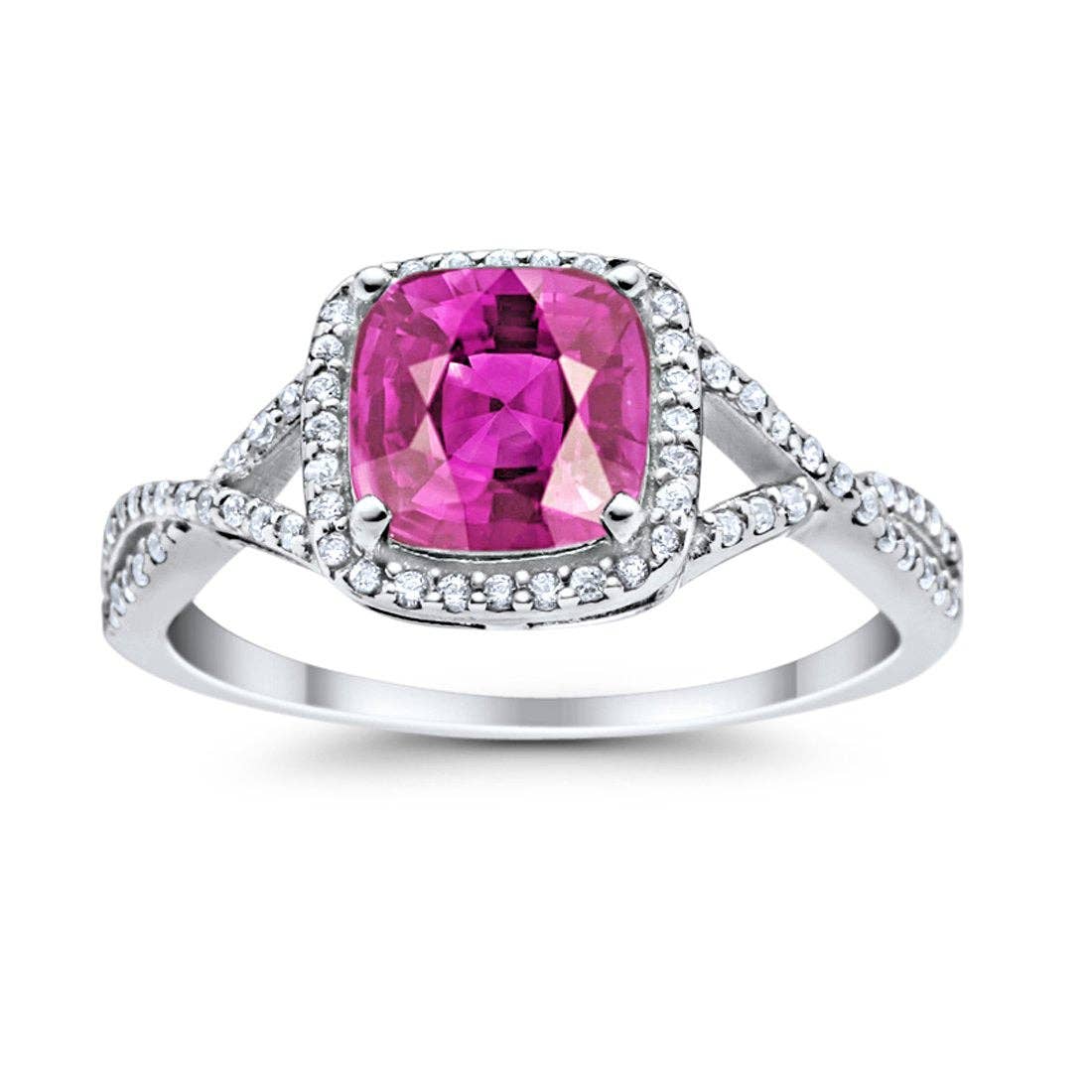 Halo Infinity Shank Ring Cushion Round Simulated Pink CZ - The Country Rabbit Gifts & Décor