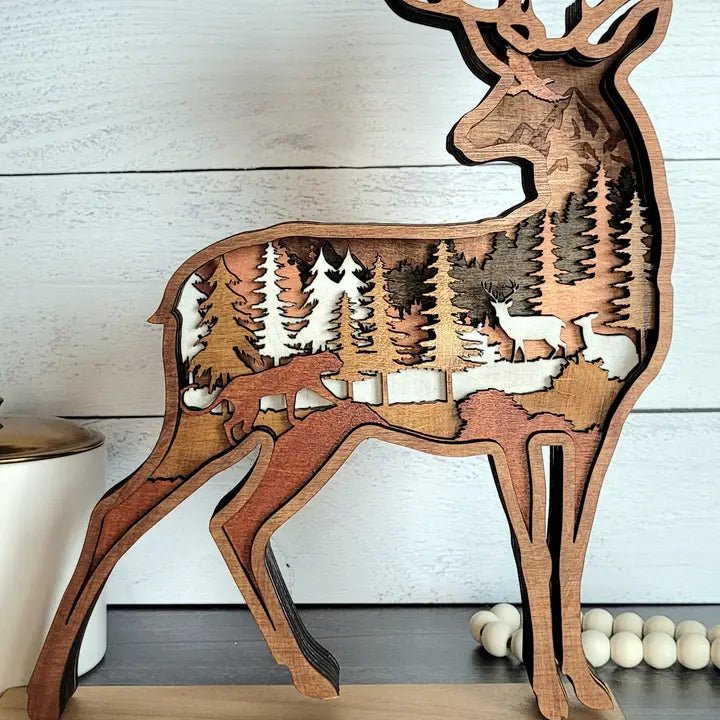 Handmade 3D Wooden Deer Sculpture - The Country Rabbit Gifts & Décor