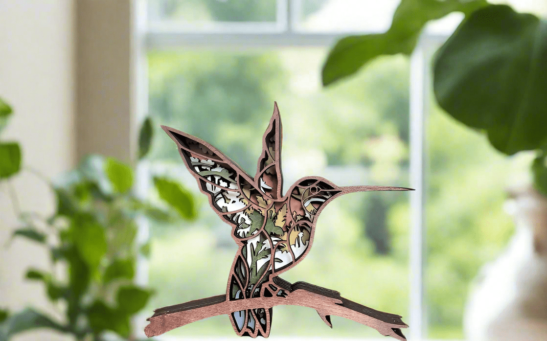 Handmade 3D Wooden Hummingbird Sculpture - The Country Rabbit Gifts & Décor