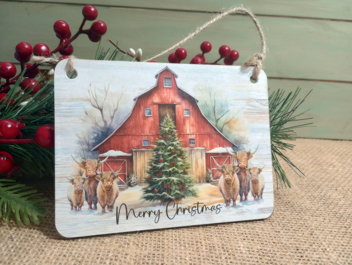 Highland Cow Christmas Ornament - Red Barn - The Country Rabbit Gifts & Décor