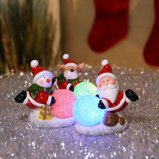 Holiday Figurines of Santa, Reindeer or Snowman with Color Changing LED Snowballs - The Country Rabbit Gifts & Décor