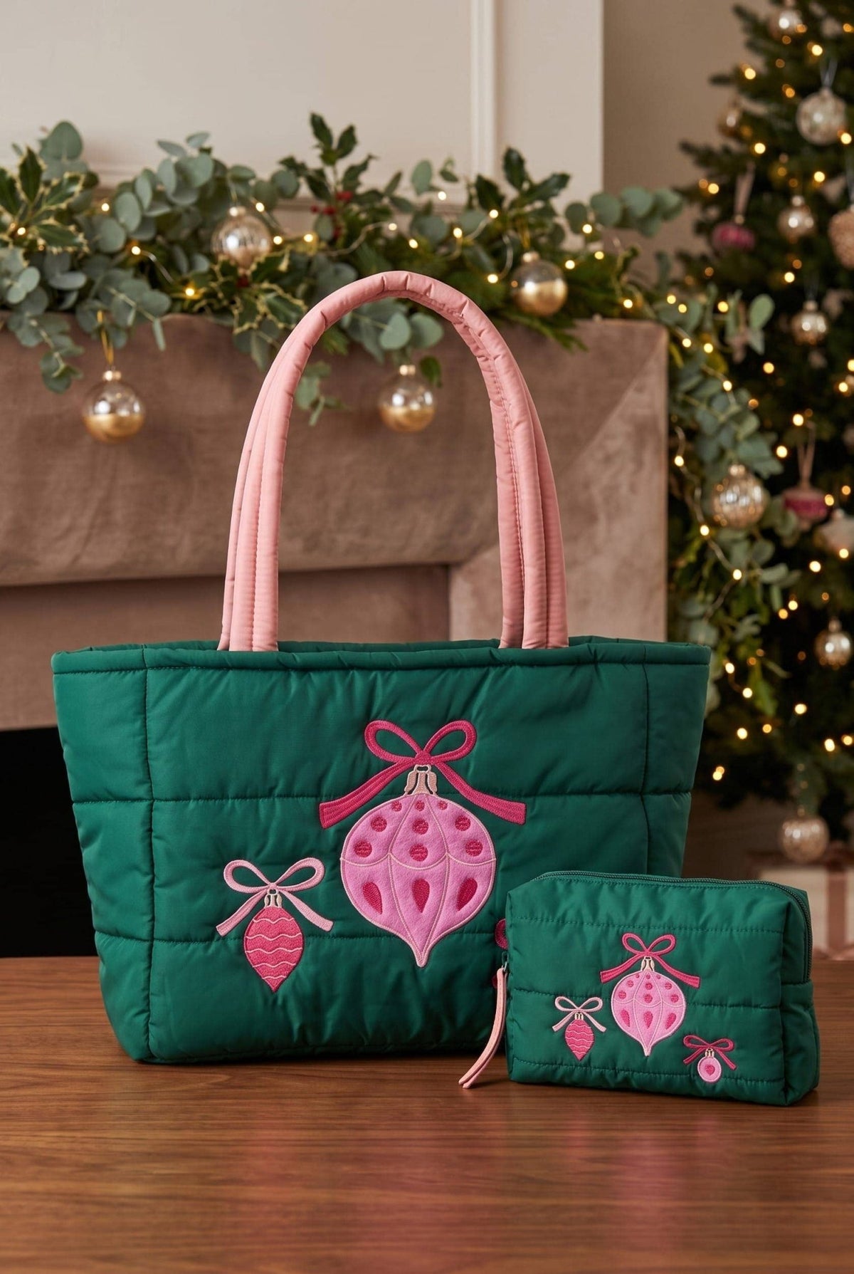 Holiday Ornament Quilted Puffer Tote Bag - The Country Rabbit Gifts & Décor