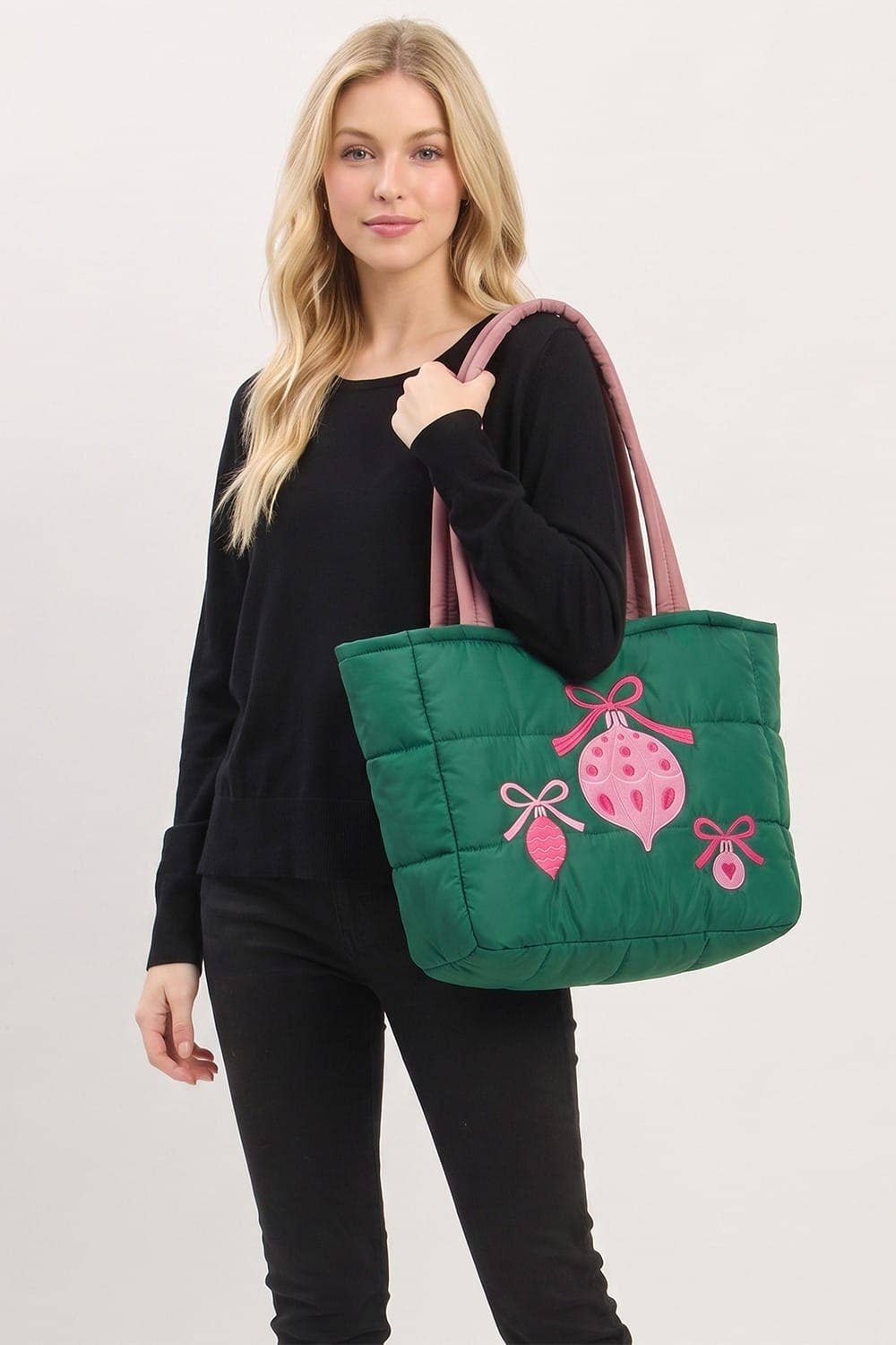 Holiday Ornament Quilted Puffer Tote Bag - The Country Rabbit Gifts & Décor