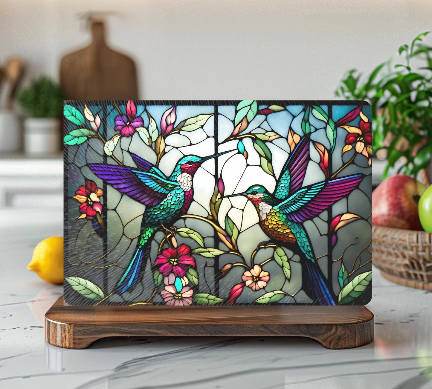 Hummingbird Tempered Glass Charcuterie & Serving Board 8x11 Inches - The Country Rabbit Gifts & Décor