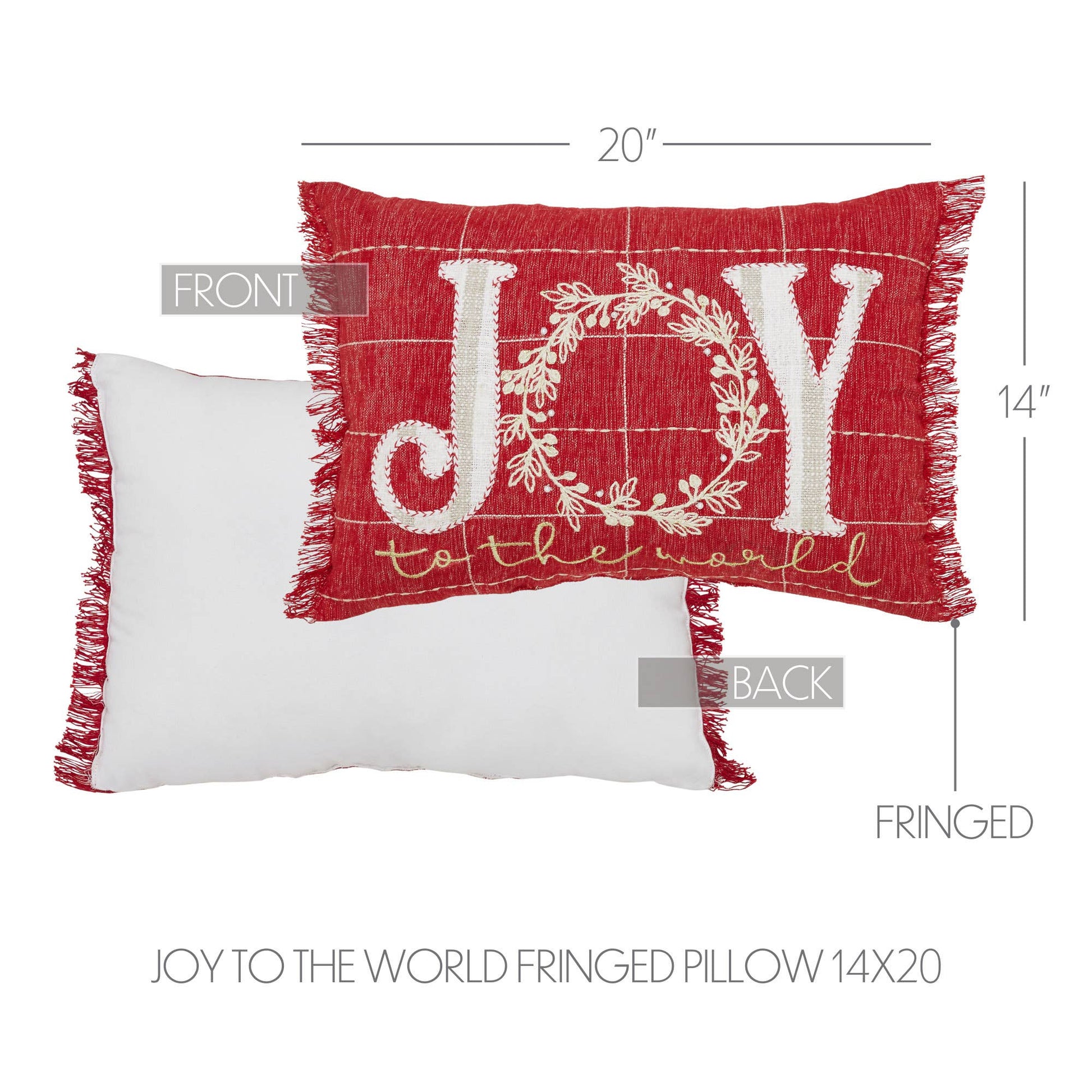 Joy to the World Fringed Pillow 14"x20" - The Country Rabbit Gifts & Décor