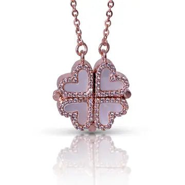 Magnetic Heart Necklace Mother of Pearl and Cubic Zirconia - The Country Rabbit Gifts & Décor
