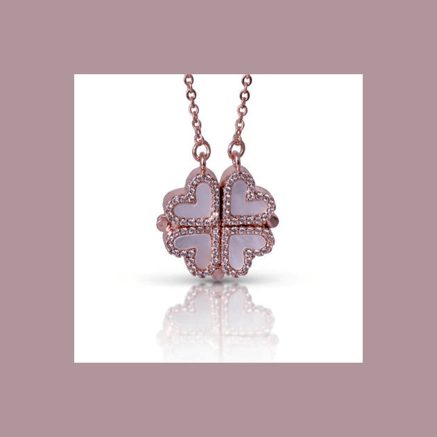 Magnetic Heart Necklace Mother of Pearl and Cubic Zirconia - The Country Rabbit Gifts & Décor