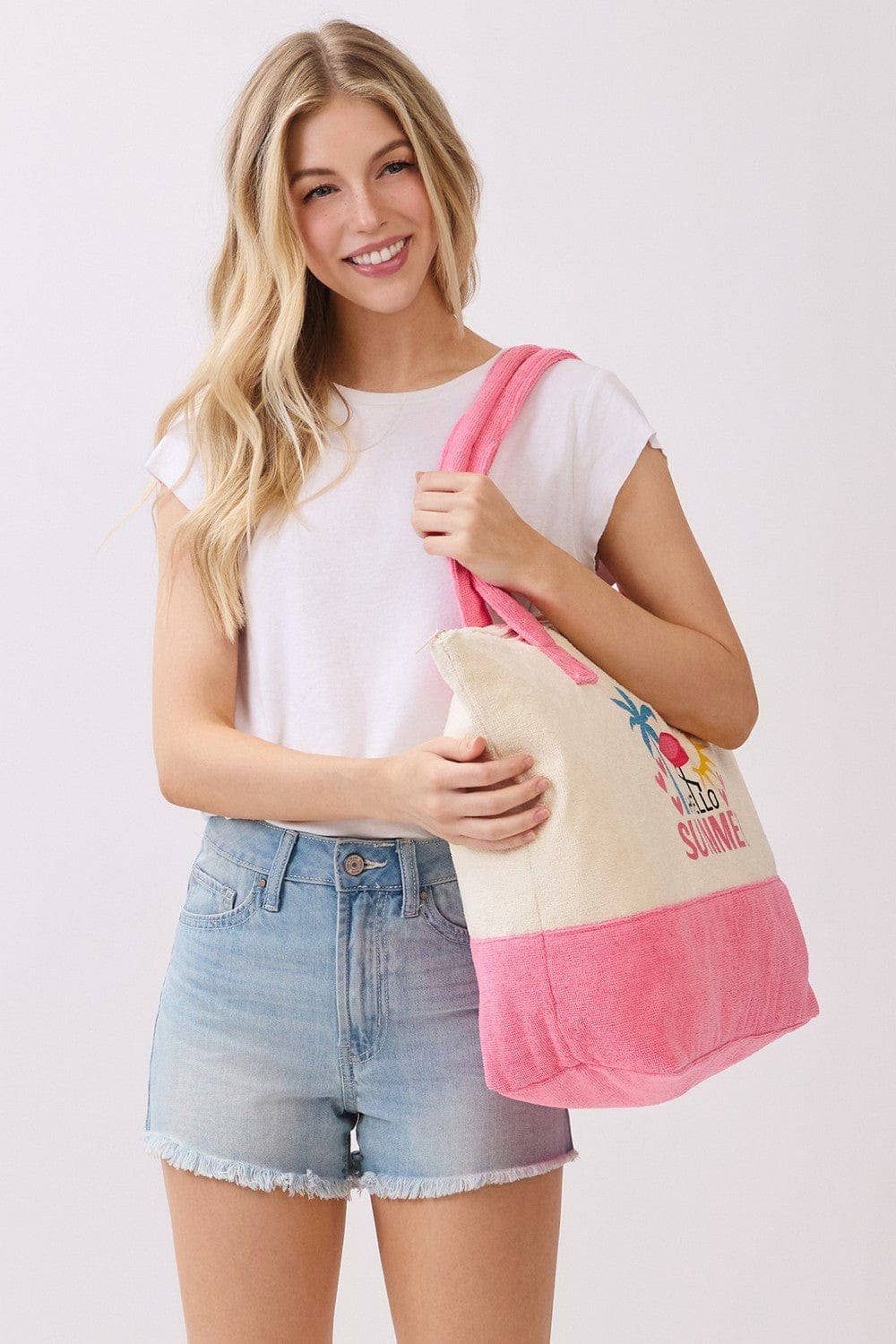 MB0344 Hello Summer Flamingo Terry Beach Tote Bag - The Country Rabbit Gifts & Décor